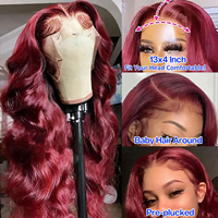 Perruque Lace Front HD en Cheveux Humains 99J Bourgogne 13x4 13x6, Ondulée, Lisse, Ondulée Profonde pour Femmes Noires, Cheveux Vietnamiens Bruts – Vente en Gros