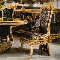 Table à manger en bois massif de luxe européenne personnalisée, chaise en tissu noir, mobilier de restaurant rétro français, hôtels traditionnels