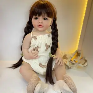 Cheap Realistic Full Silicone Body 55 CM 22 Inch Brown Long Hair Lifelike Reborn Baby Girl Doll Toy Princess Toddler Bebe