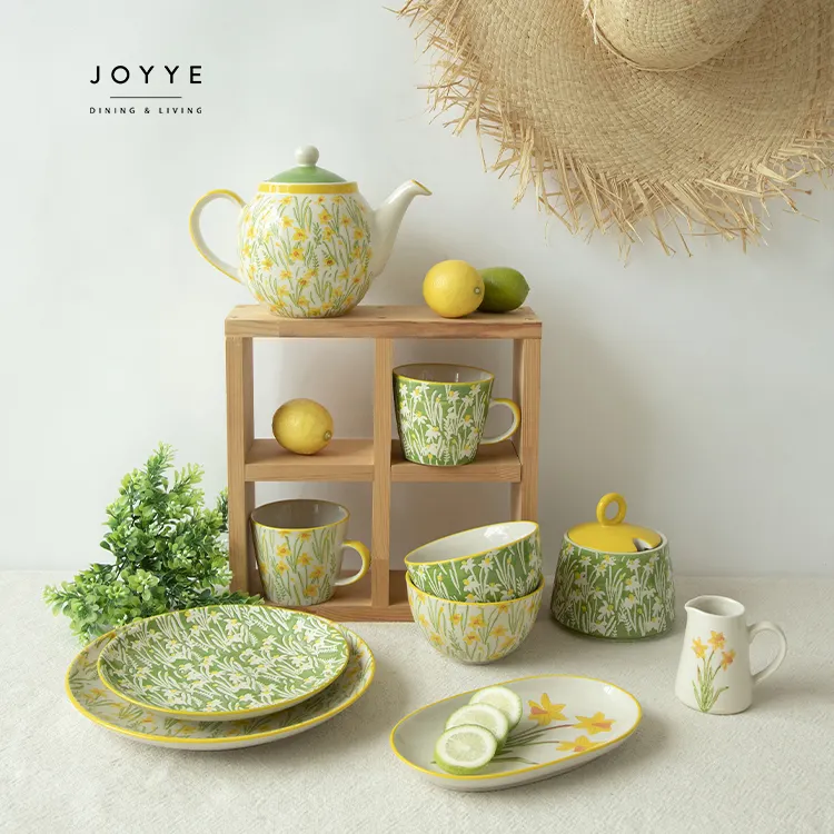JOYYE new design spring flower ceramic stoneware dinnerware 16pcs modern tablerware crockery elegant dinner sets