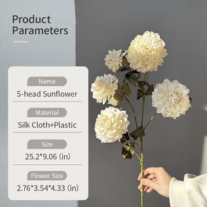 人工5頭ひまわり - 長さ64cm、家の装飾、結婚式、結婚式の中央装飾に最適 - Product Image 2