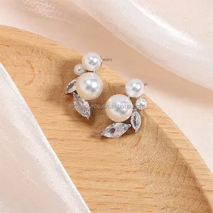 RE6123 Women Lady Zircon Earrings Luxury CZ Imitation Pearl Earrings Wedding Party Fashion Jewelry