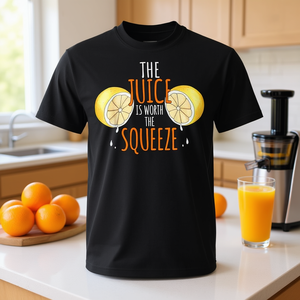 Le t-shirt « The Juice Is Worth The Squeeze » au design orange, t-shirt promotionnel - Product Image 3
