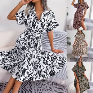 Abito chemisier <span class=keywords><strong>lungo</strong></span> in chiffon a vita alta con stampa leopardata, allacciatura e vestibilità ampia, stile casual euro-americano, Collezione Primavera/Estate - Product Image 5