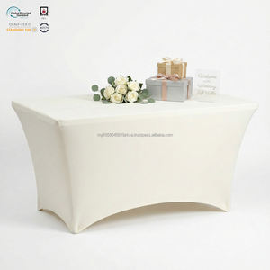 Funda de mesa redonda de spandex color marfil de ajuste suave de 132 pulgadas, elástica, ecológica, impermeable, para bodas y salones de baile - Product Image 1