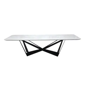 Fabrika kaynağı İtalyan tarzı yemek odası mobilyası Minimalist dikdörtgen beyaz siyah mermer taş üst yemek masası