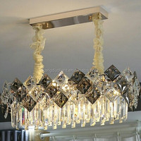 Lustre ovale en fer et cristal de luxe, taille moyenne, moderne, blanc chaud, LED, lampe suspendue pour salle à manger