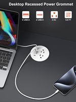 Prise de bureau américaine ETL mini en plastique, 2 prises, 4 ports USB de charge PD65W/20W, 16A, ports Type-C, pour applications industrielles et hospitalières