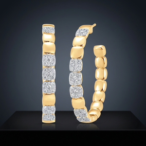 Boucles d'oreilles créoles de luxe en or jaune avec diamant taille brillant rond, design géométrique, pour femme, à porter au quotidien - Product Image 3