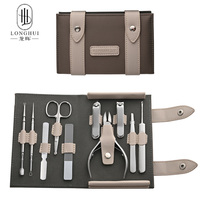 Ensemble de coupe-ongles Longhui en acier inoxydable 10 pièces avec pinces à bec d'aigle, lime à ongles et cotons-tiges - Coffret cadeau de toilettage complet