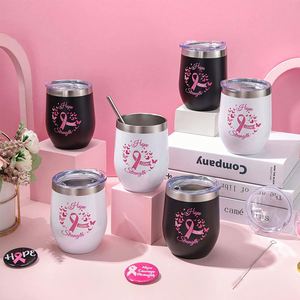 12oz Wine Travel Mug 350ml Wine Beer Mug Pink Powder Coated Egg Shape Mugs Vintage <b>Drink</b> Cup OEM LOGO Custom Coffee Cups Tumbler - Product Image 1