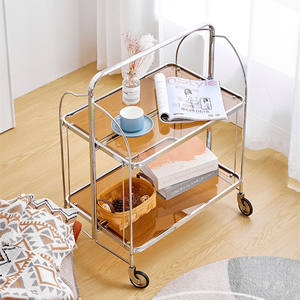 تصميم جديد الفولاذ المقاوم للصدأ التخزين النقالة أصحاب عربة شفافة خمر للطي حزب ترولي تقديم الطعام عربة مشروبات - Product Image 2