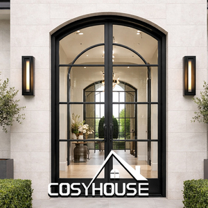 Pintu Patio Ganda Kaca Baja Lengkung Pintu Prancis Modern untuk Rumah Villa Custom Cosyhouse - Product Image 3