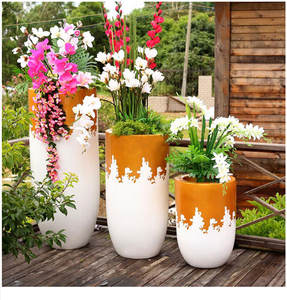 Vaso decorativo fioriera da giardino moderno in fibra di vetro elegante vaso di fiori per <span class=keywords><strong>Villa</strong></span> con fiori artificiali - Product Image 5