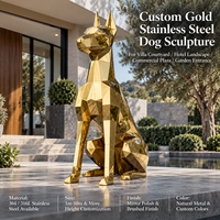 Sculpture de chien géométrique en acier inoxydable doré, poli miroir, statue animale personnalisée pour villa, cour, hôtel, entrée de jardin