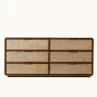 Console en chêne massif de style américain rétro haut de gamme, armoire de rangement minimaliste avec porte en rotin, organisateur polyvalent pour hall d'entrée et buffet de cuisine
