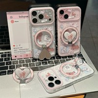 Étui de téléphone Little Deer en TPU avec support magnétique pour iPhone 16/15/14/13, design transparent doré de dessin animé