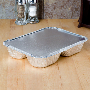 3 <strong>Compartment</strong> 8582 8567 Silver Disposable <strong>Aluminum</strong> <strong>Foil</strong> Container Disposable <strong>Aluminum</strong> <strong>Tray</strong> with Lid for Restaurant - Product Image 3