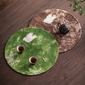 Alfombrilla Redonda de Algodón Teñida a Mano, Estilo Retro Tie Dye, Aislante del Calor, con Diseño de Golondrina, Accesorio para la Ceremonia del Té - Product Image 2