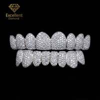 Grillz personnalisés en argent sterling 925 avec moissanite pour dents, entièrement sertis, style hip-hop, aspect diamant, certifiés étanches