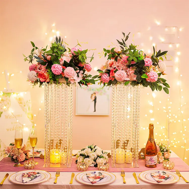 Custom Premium Quality 40Cm/15 75 Height  20Cm/7 87 Width Clear Flower Acrylic Flower Stands For Weddings