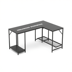 Escritorio de Computadora en Forma de L de Metal con Estante de Almacenamiento, Muebles para Oficina en Casa - Product Image 1