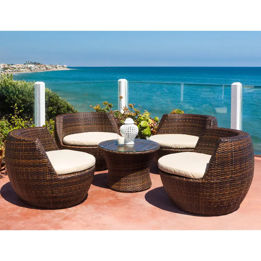 Chic swimming pool party deep sitting rattan tub sofa set wicker patio furniture outdoor