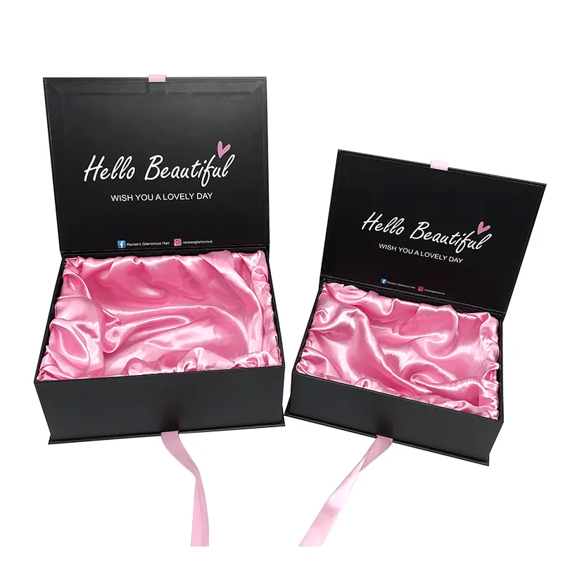 Оптовая продажа, подарочная картонная Магнитная коробка для наращивания волос с логотипом на заказ, упаковка с атласной шелковой вставкой для косметических кистей для макияжа