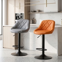 Tabouret de bar à hauteur de comptoir avec dossier en PU matelassé en losanges, pivotant et réglable en hauteur, pour restaurant et mobilier de bar