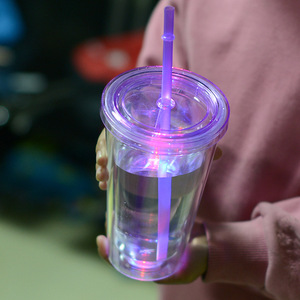Vaso de Plástico Luminoso de 16oz, Colorido, Resistente al Agua Hirviendo, Apto para Alimentos, Reutilizable, con Tapa, Apto para Jugo, Leche, Té, Café - Product Image 3