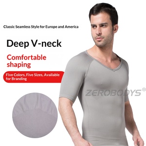 Maglietta Modellante da <span class=keywords><strong>Uomo</strong></span> in Nylon, Controllo Pancia, Supporto Vita, Fitness, Manica Corta, Senza Cuciture, <span class=keywords><strong>Scollo</strong></span> a V - Product Image 5