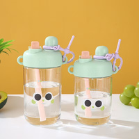 Gobelet en plastique avec couvercle à motif de visage de dessin animé mignon pour adolescents et adultes 600 ml Unisexe