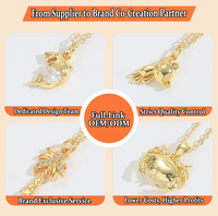 Collier Pendentif en Cuivre et Zircon Personnalisé, Série Animaux Mignons de Dessin Animé (Ours, Lapin, Cocotier, Crabe, Dauphin)
