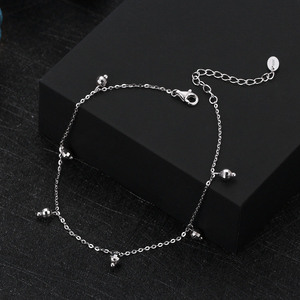 RINNTIN SA26 – Bracelet de <span class=keywords><strong>cheville</strong></span> en <span class=keywords><strong>argent</strong></span> Sterling 925 pour femme, chaîne de câble de 1mm avec perles de 6mm, vente en gros - Product Image 4