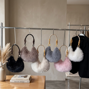New Vintage <b>Lady</b> Fashion Solid Color Women's Faux Fur Plush Exquisite Beaded ZIP Closure Single Strap Summer Outdoor Travel - Product Image 2
