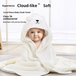 Serviette <span class=keywords><strong>de</strong></span> <span class=keywords><strong>bain</strong></span> pour bébé nouveau-né en polaire corail absorbante et à séchage rapide, motif dessin animé, avec capuche brodée, carrée, pour la plage, 300-499 GSM - Product Image 3