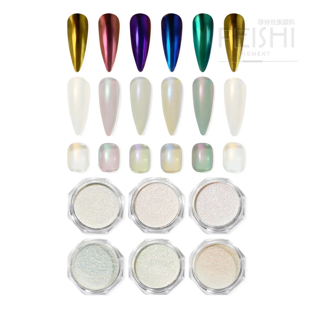 HNDO 2024 NEW aurora pigment Pearlescent nail powder Solvent resistant White glitter chrome pigments for Mix UV Gel or Polish