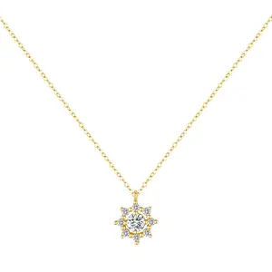 Super flash moissanite clavicle chain 925 sterling silver gold plated snowflake pendant necklace for fashion jewelry