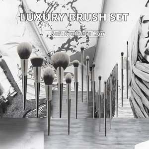 Ensemble de maquillage pour le visage de luxe multifonctionnel en poils synthétiques plats, 16 pièces, manche en bois, super doux, noir, pour les yeux, les joues et les lèvres - Product Image 3