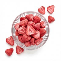 Zoete, knapperige, gevriesdroogde fruitschijfjes voor dagelijks knabbelen en onderweg. Gevriesdroogde aardbeienschijfjes.