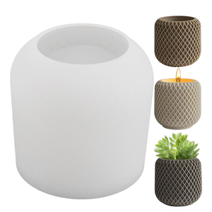 Silicone Cylindrical <b>Mold</b> Grid Pattern Eco-Friendly Candle Holder Planter Pot Set 1 Piece - Product Image 1