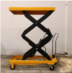 Chariot élévateur à ciseaux hydraulique manuel jaune, design compact, chariot de levage mobile, plateforme de manutention pour entrepôt - Product Image 6