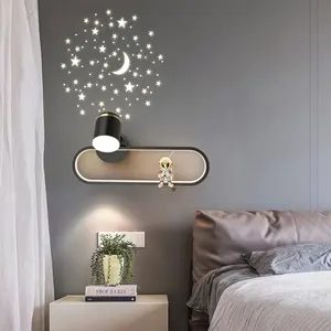우주 비행사 벽 램프 어린이 침실 침대 옆 LED 창조적 인 별이 빛나는 하늘 프로젝션 통로 벽 램프 인테리어 조명