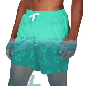Mens Shorts Custom Logo Change Water Reactive Swim Shorts Quick Dry Swimwear Trunks Beach Color Changing Shorts Casual Printed