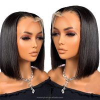 Pelucas de Cabello Humano Peruano de Alta Calidad, Corte Bob Corto, 13*4, Cierre de Encaje, Ondulado Liso Sedoso para Mujeres Negras, Peluca de Cabello Humano con Frente de Encaje