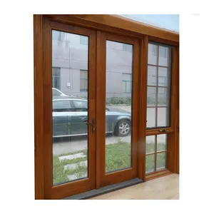 KDSBuilding מזג זכוכית באיכות גבוהה פנים כניסה אחת האחרון טיק עץ דלת הצרפתי עיצוב
