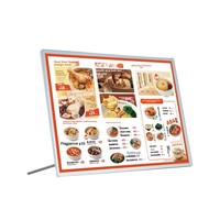 Boîte lumineuse pop-up rectangulaire ultra-mince pour menu éclairé, idéale pour les salons de thé, les comptoirs de bar, les panneaux de commande et les affichage de prix verticaux en verre