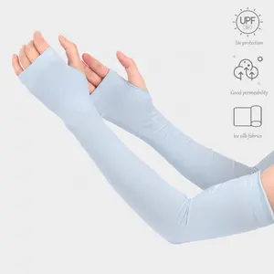 Low Moq Ice Silk Sleeve Long Anti-uv Plain Color Arm Guard Cooling Riding Sleeves For Woman