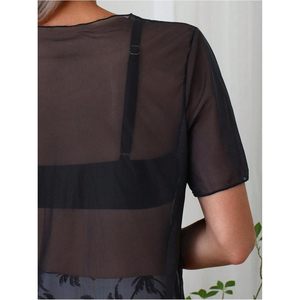 Traje de baño de 3 piezas para mujer con estampado de árboles, bikini de cintura alta con camiseta de malla y pantalones cortos - Product Image 3