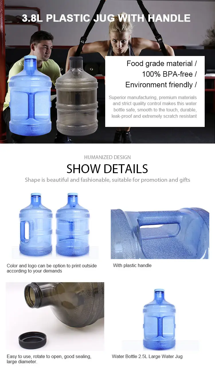Bouteilles d'eau bleues de haute qualité, pichet en plastique de 1 Gallon, bouteilles d'eau en plastique